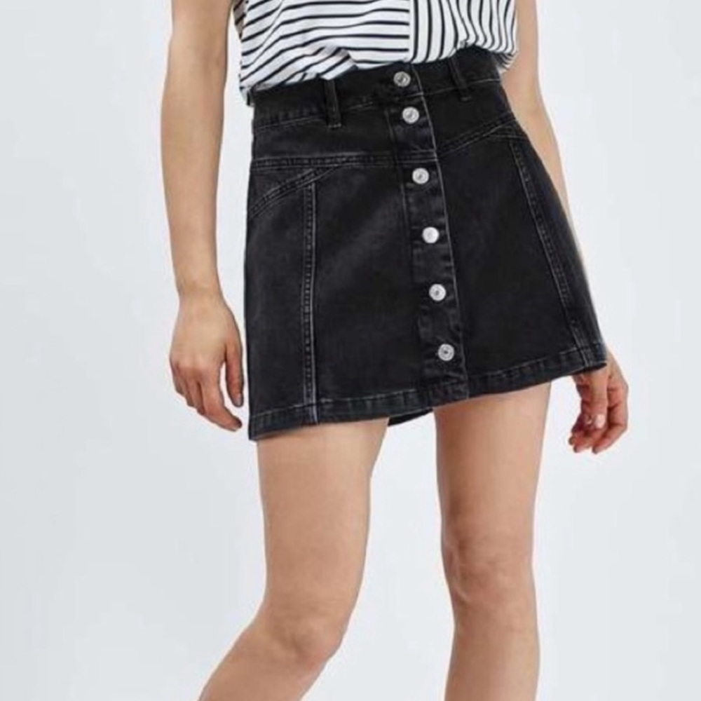 TopShop Moto button front denim skirt
